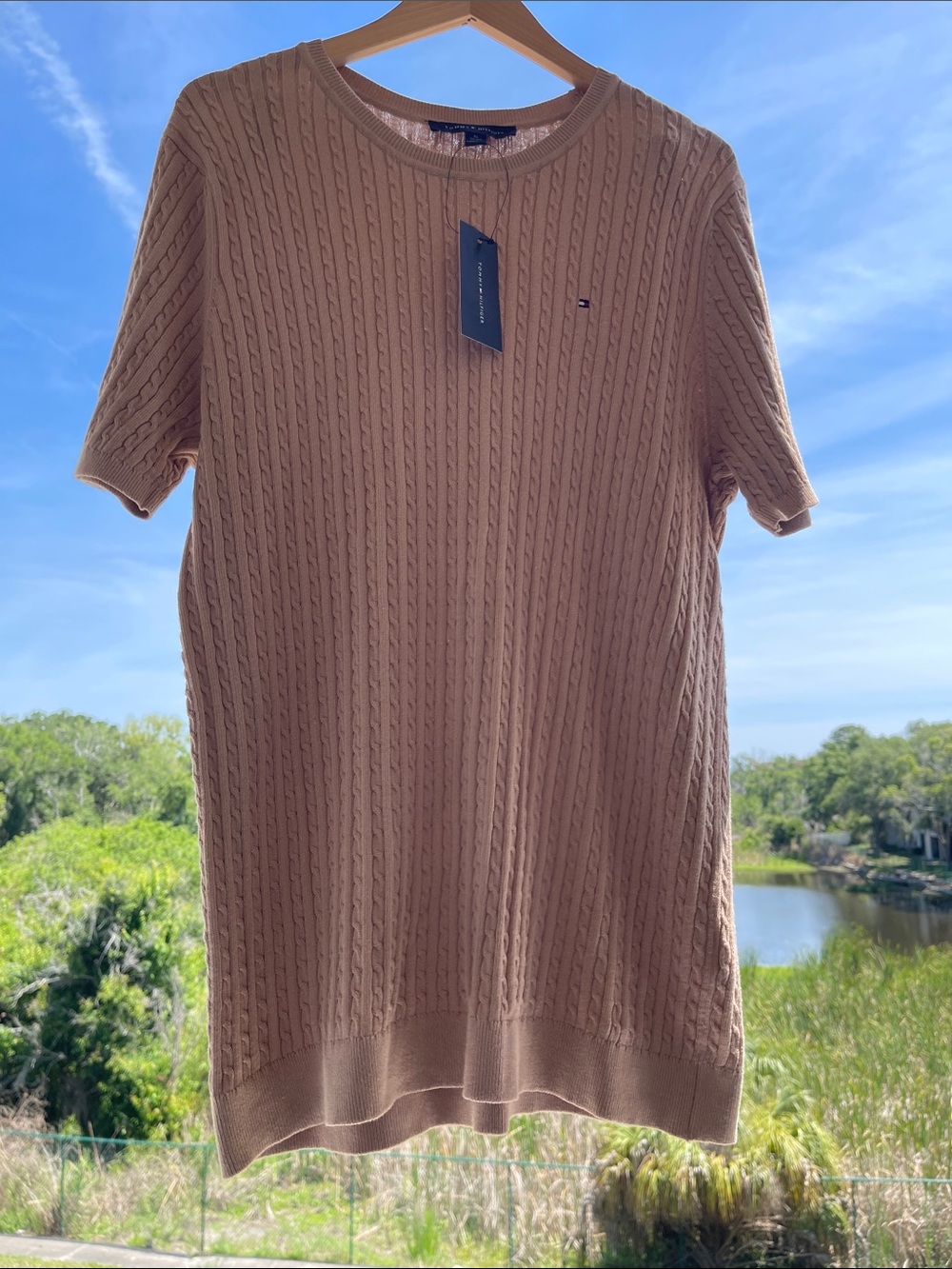 Tommy Hilfiger Beige Cable Knit Short Sleeve Top Size: XL TG/XG NWT